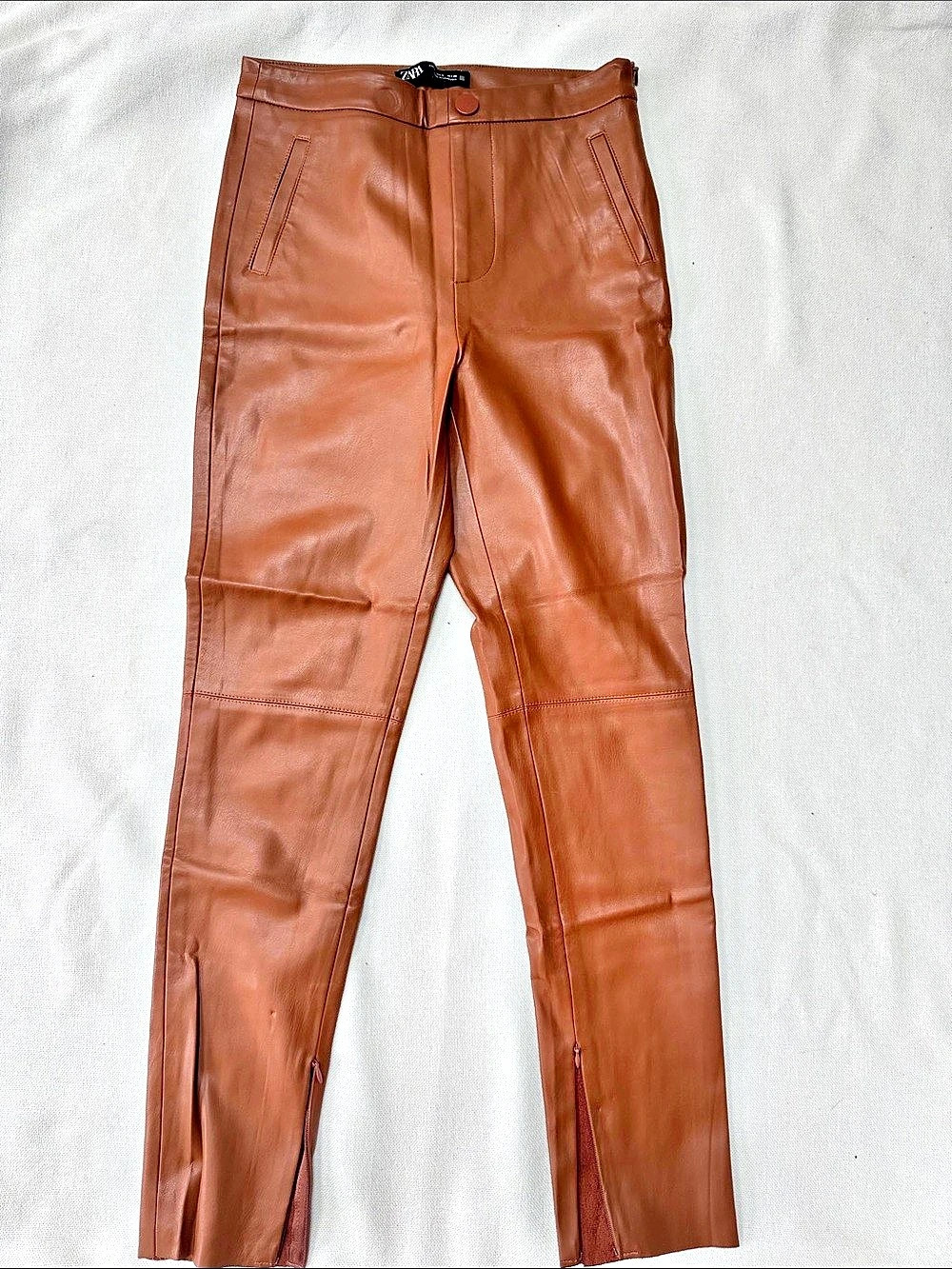 Zara Faux Leather Split Hem Pants Brown Size small